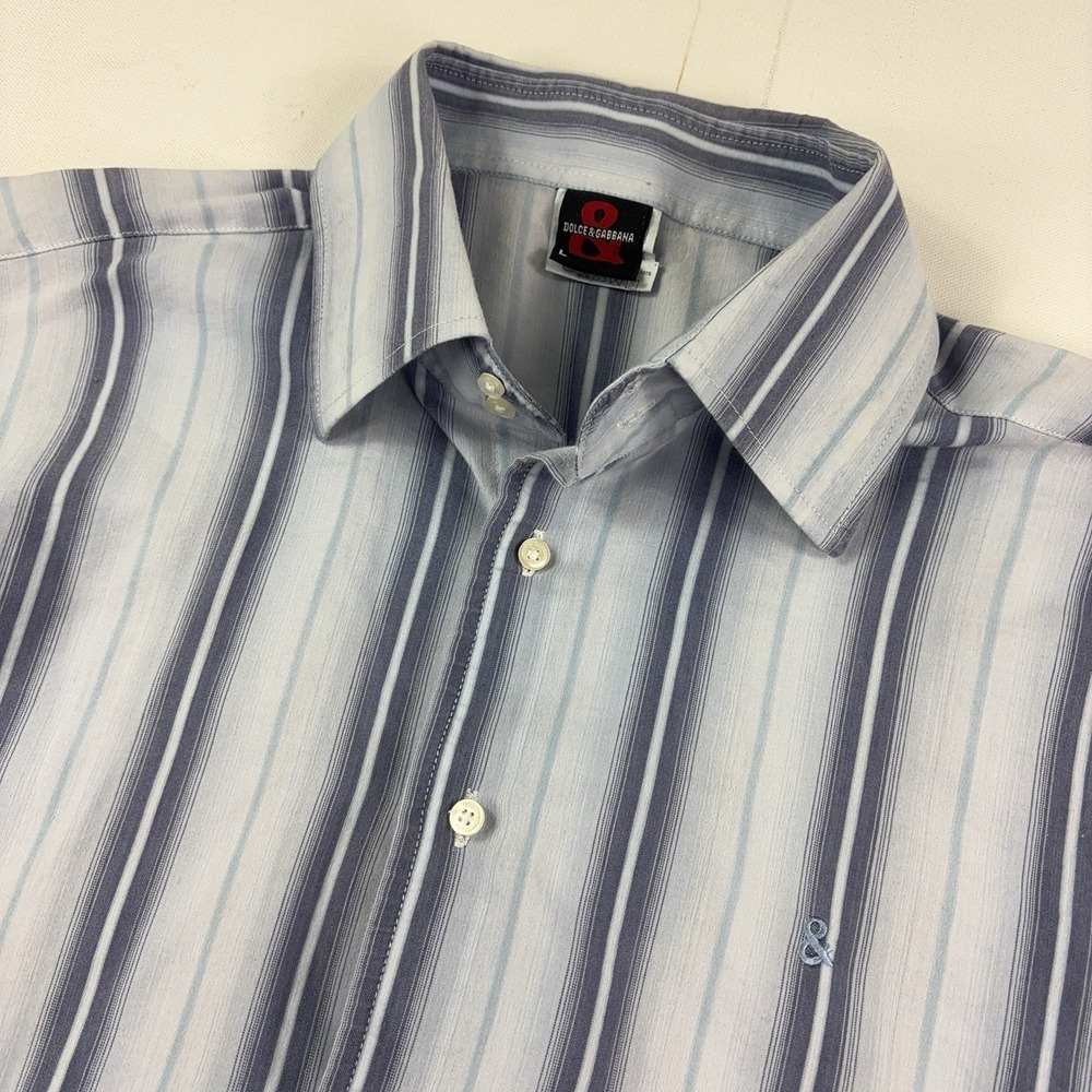 Dolce & Gabbana Shirt Mens Large Blue Stripe Dress Long Sleeve Button Italy